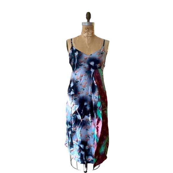 Clemente Botanical Silk Slip Midi Dress Asymmetric Sz 32 XXS/0 - Picture 2 of 14